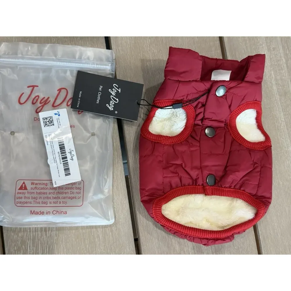 Joy Daog‎ XS Fleece Lined Dog Jacket Red Winter Coat Vest Soft Warm Snap Closure